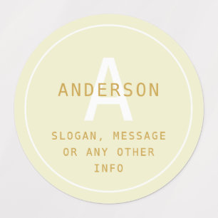 Modern Simple Monogram & Info   Golden White Labels