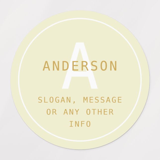 Modern Simple Monogram & Info | Golden White Labels (Design 3)