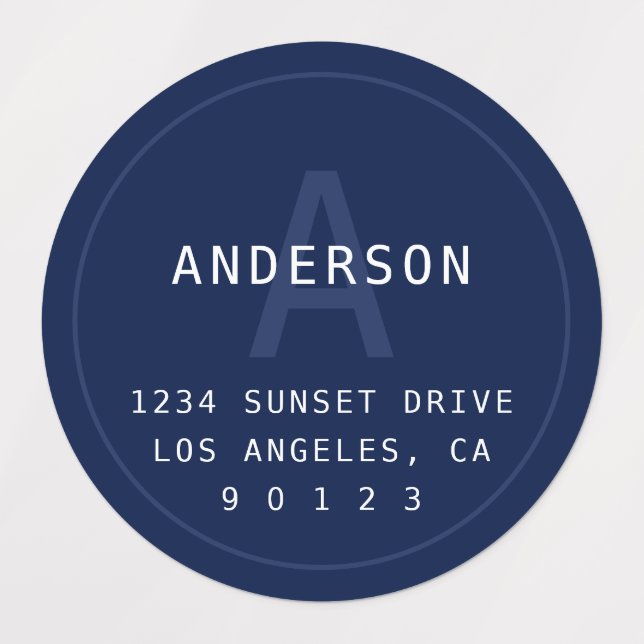 Modern Simple Monogram & Info | Navy Blue & White Labels (Design 1)