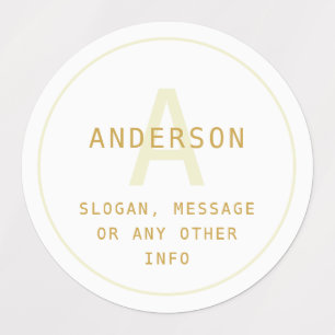 Modern Simple Monogram & Info   White & Golden Labels