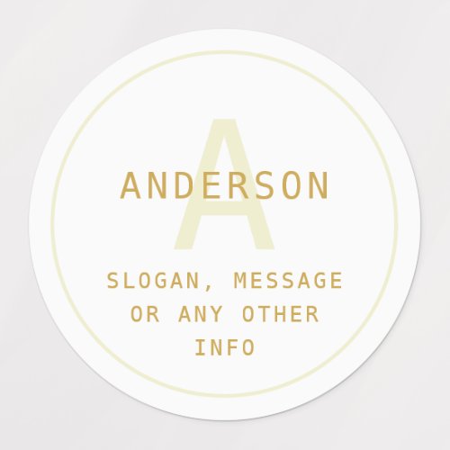Modern Simple Monogram  Info  White  Golden Labels
