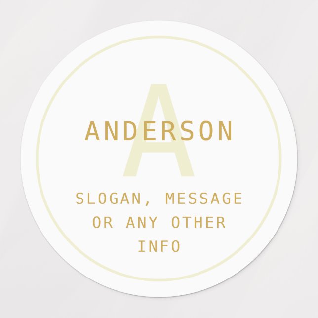 Modern Simple Monogram & Info | White & Golden Labels (Design 1)