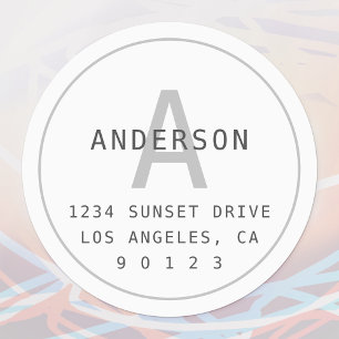 Modern Simple Monogram & Info White & Grey Labels