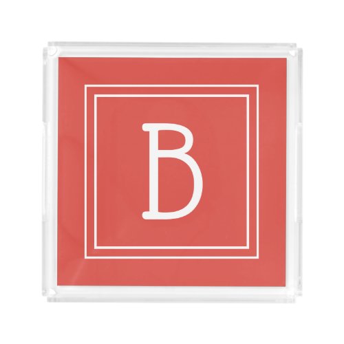 Modern Simple Monogram Initial Template Red White Acrylic Tray