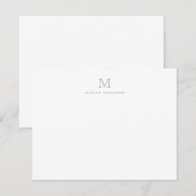 Modern Simple Monogram Light Silver Gray Note Card (Front/Back)