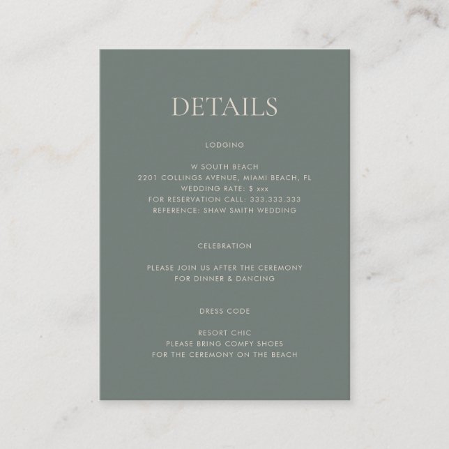 Modern Simple Monogram Moss Mix & Match Wedding Enclosure Card (Front)