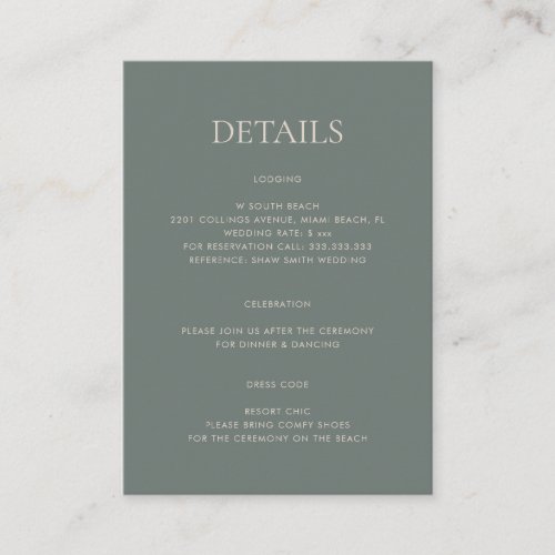 Modern Simple Monogram Moss Mix  Match Wedding Enclosure Card
