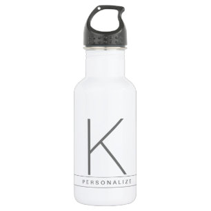 Modern Simple Monogram Name Gray White Stripe Stainless Steel Water Bottle