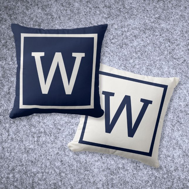 Modern Simple Monogram Navy Blue Throw Pillow (Modern Simple Monogram Navy Blue Throw Pillow)