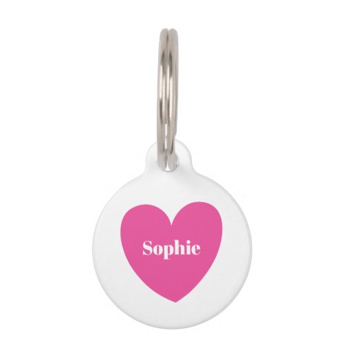 Modern Simple Monogram Pink Love Heart Pet ID Tag