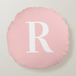 Modern Simple Monogram Pink Round Pillow