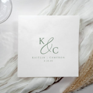 Modern Simple Monogram Sage Green Wedding Napkins