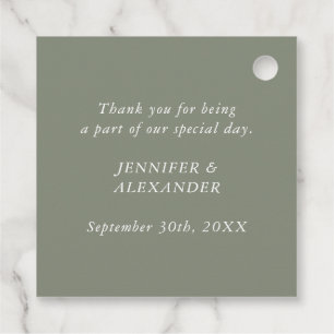 Modern Simple Monogram Sage Green White Wedding Favor Tags