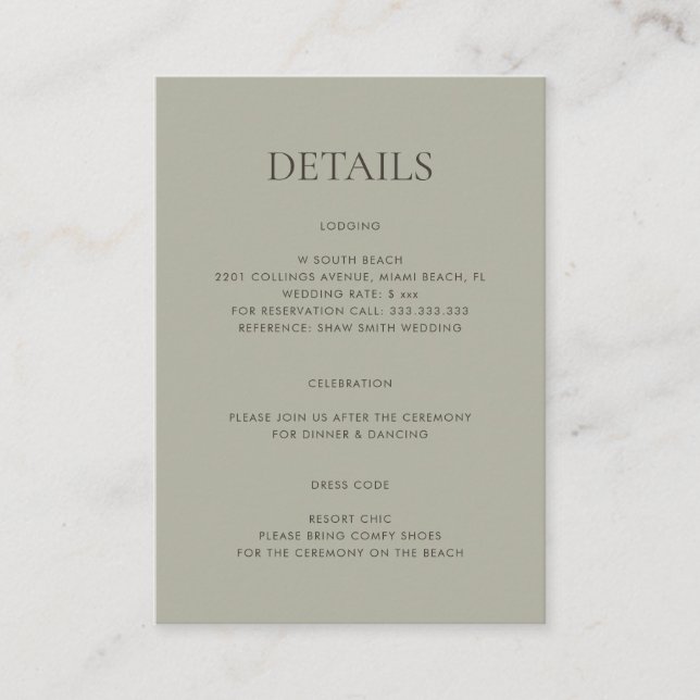 Modern Simple Monogram Sage Mix & Match Wedding Enclosure Card (Front)