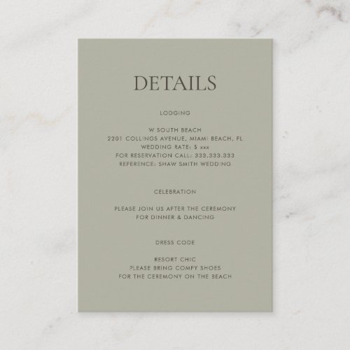 Modern Simple Monogram Sage Mix  Match Wedding Enclosure Card