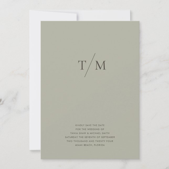 Modern Simple Monogram Sage Mix & Match Wedding Save The Date (Front)