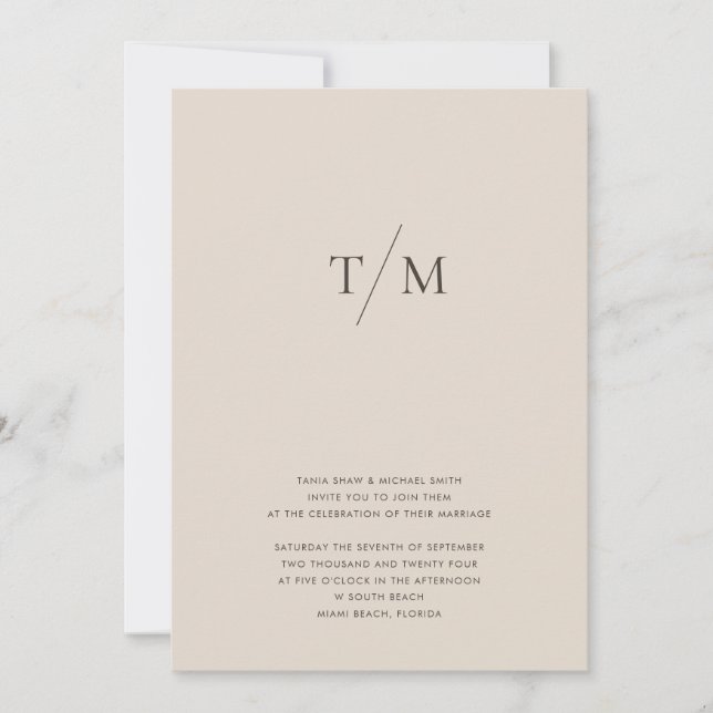Modern Simple Monogram Sand Mix & Match Wedding Invitation (Front)