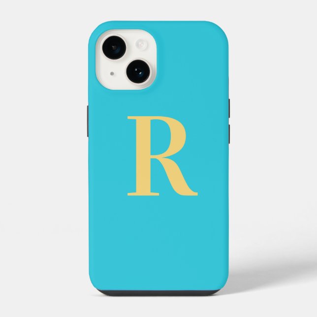 Modern Simple Monogram Teal Aqua Iphone Case (Back)