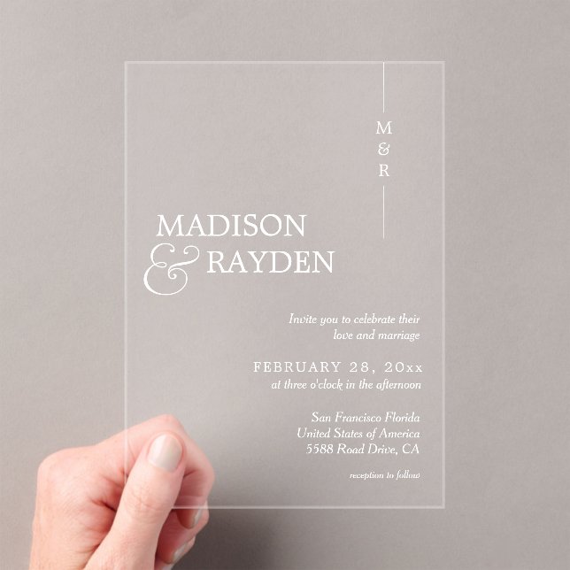 Modern Simple Monogram Wedding Acrylic Invitations (Insitu (Handheld))