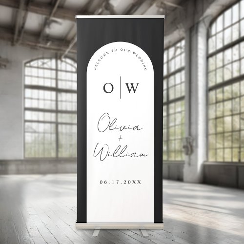 Modern Simple Monogram Wedding Welcome Retractable Banner