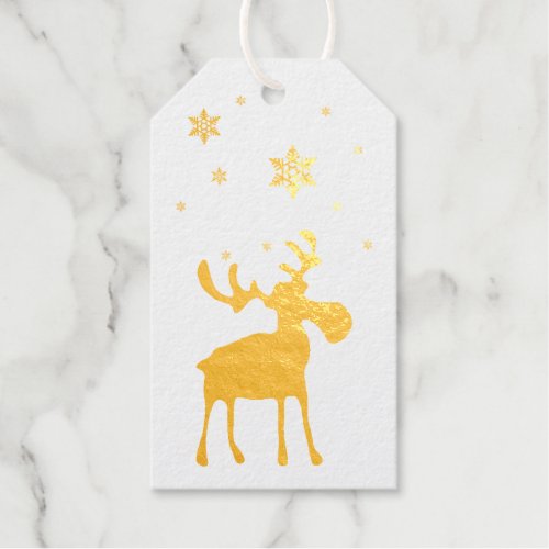 Modern Simple Moose Red Snowflakes Foil Gift Tags