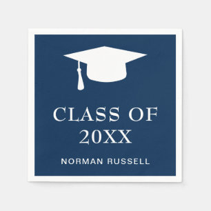 Modern Simple Mortar Board Navy Blue Graduation Napkins