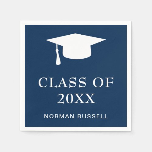 Modern Simple Mortar Board Navy Blue Graduation Napkins