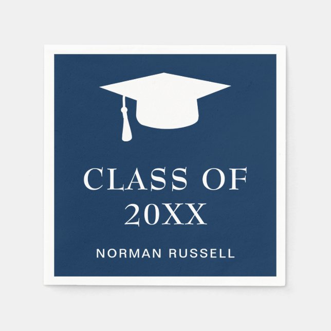 Modern Simple Mortar Board Navy Blue Graduation Napkins (Front)