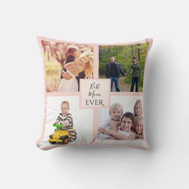 Modern Simple Mothers Day Mom Family Photo Blush Throw Pillow (Front)