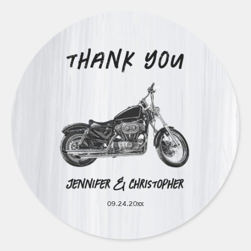 Modern Simple Motorcycle Biker Themed Wedding Classic Round Sticker