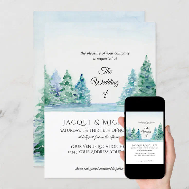 Modern Simple Mountain Lake n Forest Wedding Invitation | Zazzle