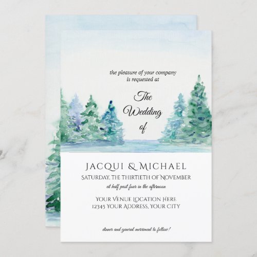 Modern Simple Mountain Lake n Forest Wedding Invitation