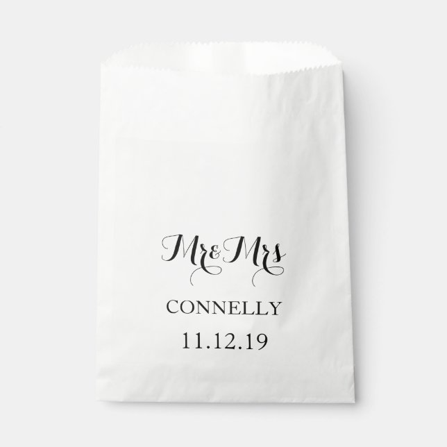 Modern Simple Mr & Mrs Script Wedding Favor Bag (Front)