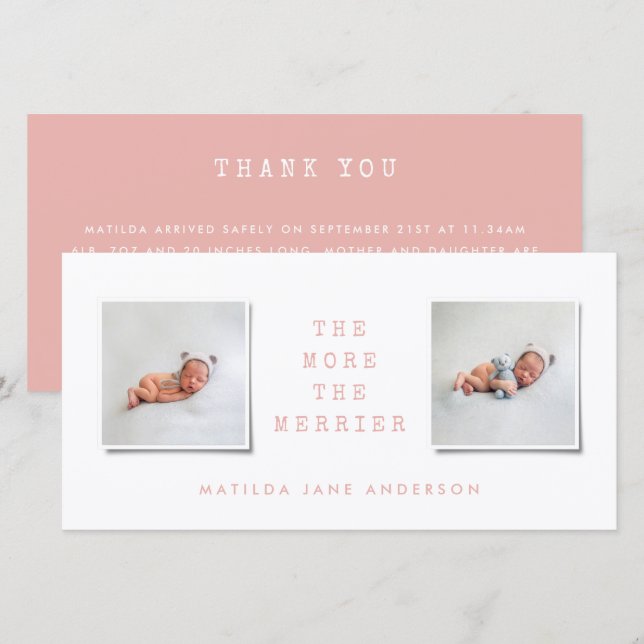 Modern simple multi photo birth announcement (Front/Back)