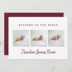 Modern simple multi photo birth announcement