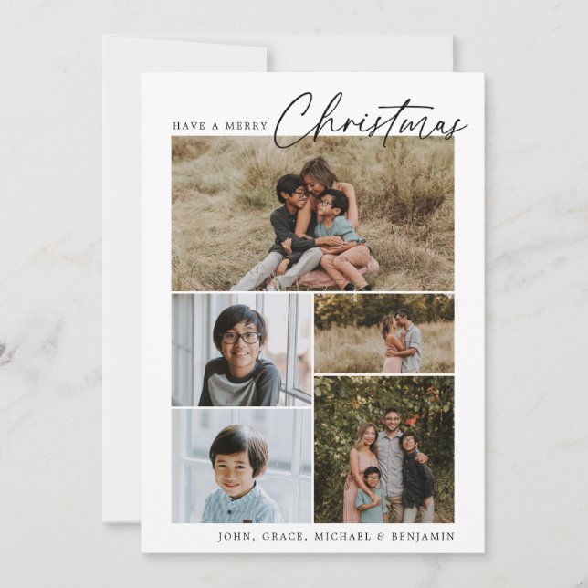 Modern Simple Multi Photo Christmas Holiday Card (Front)
