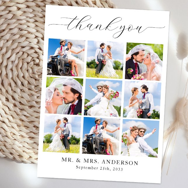 Modern Simple Multi Photo Personalized Wedding Thank You Card (Creator Uploaded)