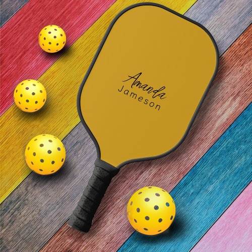 Modern Simple Mustard Yellow Monogram Pickleball Paddle