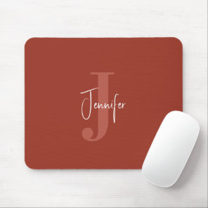 Modern Simple Name & Initial Monogram Terracotta Mouse Pad