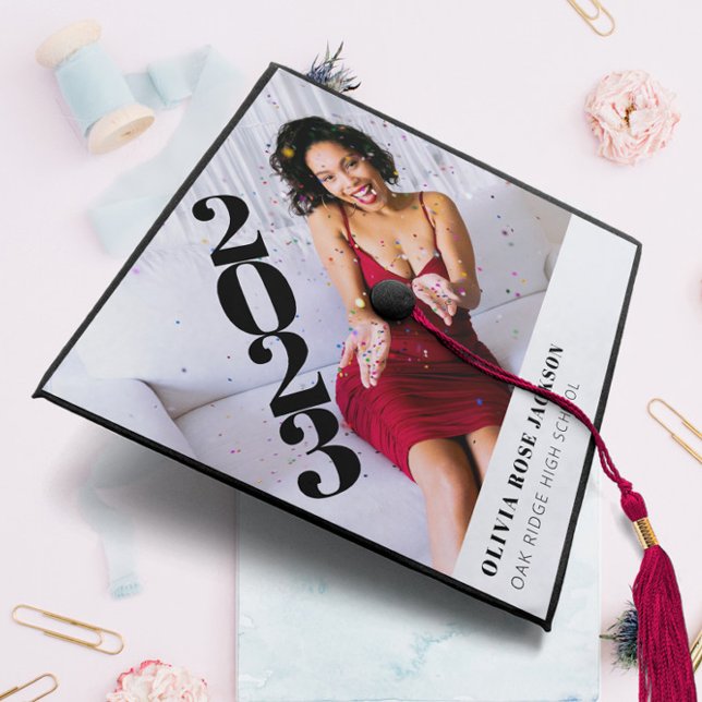 Modern Simple Name & Photo Personalized Graduation Cap Topper (Creator Uploaded)