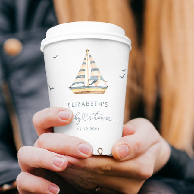 Modern Simple Nautical Sailboat Baby Shower Paper Cups (Creator Uploaded)
