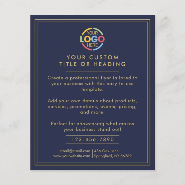 Modern Simple Navy Blue Business Logo Promotional Flyer (Front)
