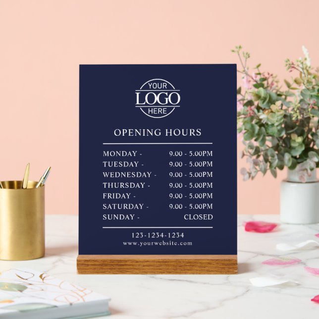 Modern Simple Navy Blue | Business Opening Hours Acrylic Sign (Wedding)