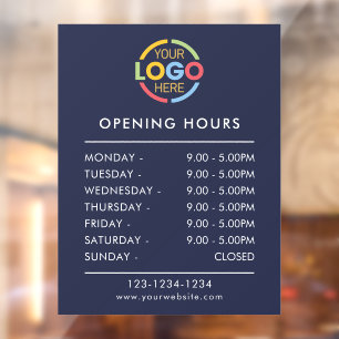 Modern Simple Navy Blue Business Opening Hours Window Cling
