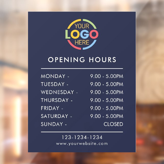 Modern Simple Navy Blue | Business Opening Hours Window Cling (Sheet 2)