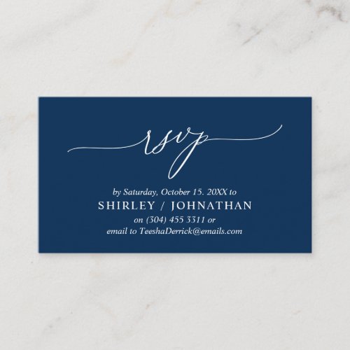 Modern Simple Navy Blue Calligraphy Wedding RSVP  Enclosure Card