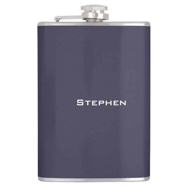 Modern Simple Navy Blue Flask, 8oz. Flask (Front)