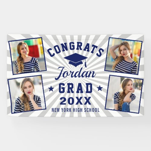 Modern Simple Navy Blue Graduation Party 4 PHOTO Banner