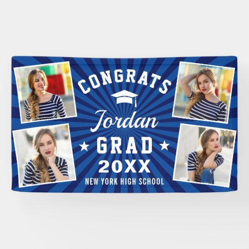 Modern Simple Navy Blue Graduation Party 4 PHOTO Banner