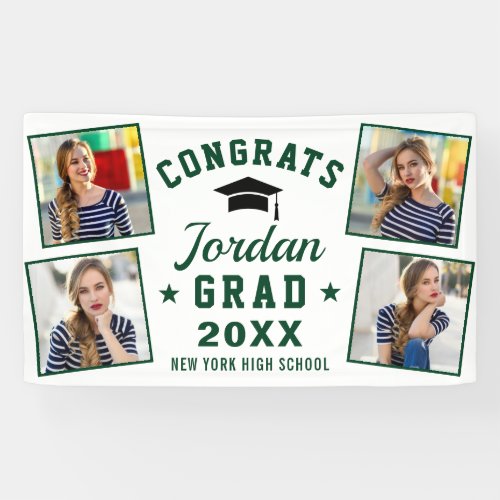 Modern Simple Navy Blue Green Graduation 4 PHOTO Banner